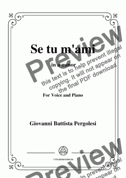 page one of Pergolesi-Se tu m'ami in a minor,for Voice&Piano