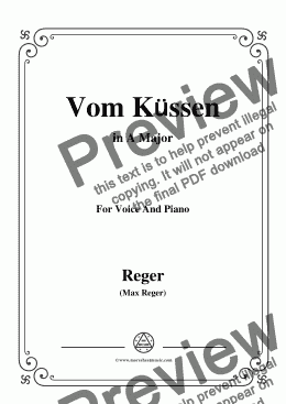 page one of Reger-Vom Küssen in A Major,for Voice&Piano