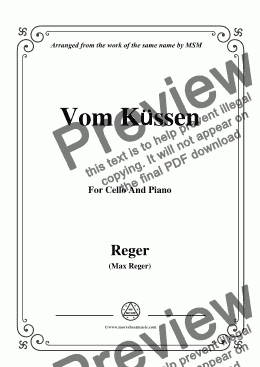 page one of Reger-Vom Küssen,for Cello and Piano