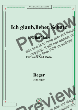 page one of Reger-Ich glaub,lieber Schatz in G flat Major,for Voice&Piano