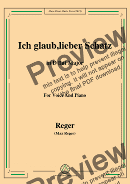 page one of Reger-Ich glaub,lieber Schatz in D flat Major,for Voice&Piano