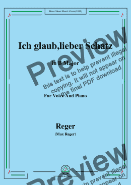 page one of Reger-Ich glaub,lieber Schatz in B Major,for Voice&Piano