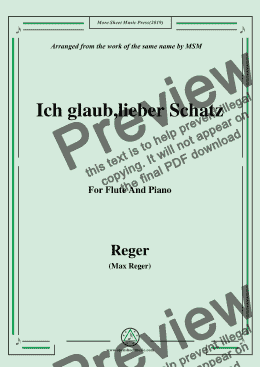 page one of Reger-Ich glaub,lieber Schatz,for Flute and Piano