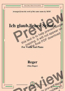 page one of Reger-Ich glaub,lieber Schatz,for Violin and Piano