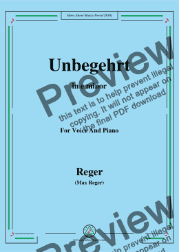 page one of Reger-Unbegehrt in e minor,for Voice&Pno