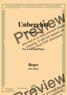 page one of Reger-Unbegehrt in f sharp minor,for Voice&Pno