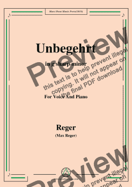 page one of Reger-Unbegehrt in g sharp minor,for Voice&Pno