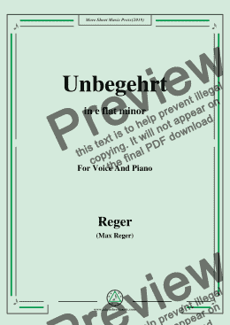 page one of Reger-Unbegehrt in e flat minor,for Voice&Pno