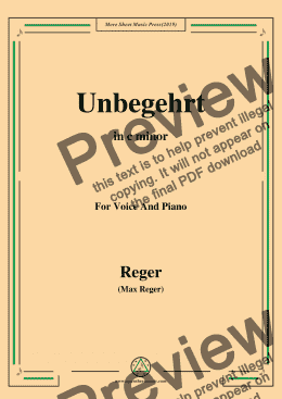 page one of Reger-Unbegehrt in c minor,for Voice&Pno