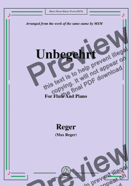 page one of Reger-Unbegehrt,for Flute and Piano