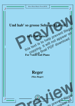 page one of Reger-Und hab' so grosse Sehnsucht doch in a flat minor,for Voice&Pno