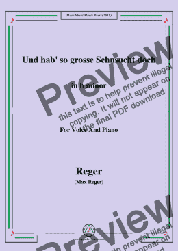 page one of Reger-Und hab' so grosse Sehnsucht doch in b minor,for Voice&Pno