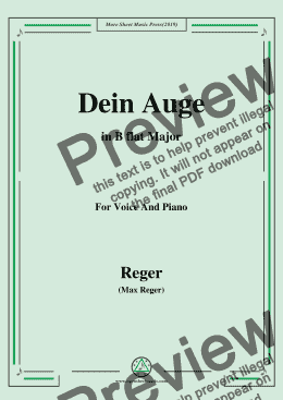 page one of Reger-Dein Auge in B flat Major,for Voice&Pno