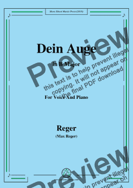 page one of Reger-Dein Auge in B Major,for Voice&Pno