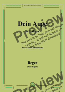 page one of Reger-Dein Auge in C Major,for Voice&Pno