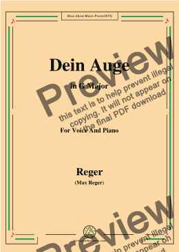 page one of Reger-Dein Auge in G Major,for Voice&Pno