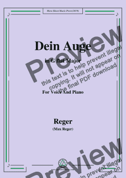 page one of Reger-Dein Auge in G flat Major,for Voice&Pno