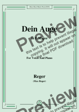 page one of Reger-Dein Auge in E Major,for Voice&Pno