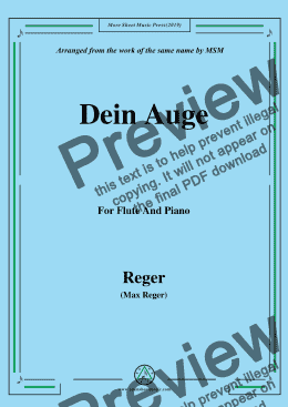 page one of Reger-Dein Auge,for Flute and Piano