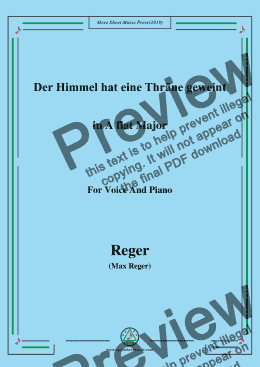 page one of Reger-Der Himmel hat eine Thräne geweint in A flat Major,for Voice&Pno