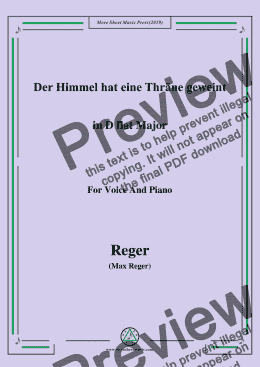 page one of Reger-Der Himmel hat eine Thräne geweint in D flat Major,for Voice&Pno