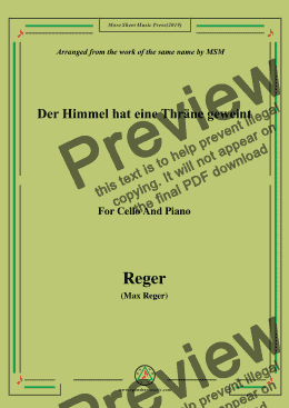 page one of Reger-Der Himmel hat eine Thräne geweint,for Cello and Piano