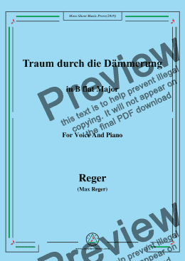 page one of Reger-Traum durch die Dämmerung in B flat Major,for Voice&Pno