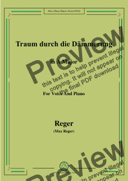 page one of Reger-Traum durch die Dämmerung in A Major,for Voice&Pno