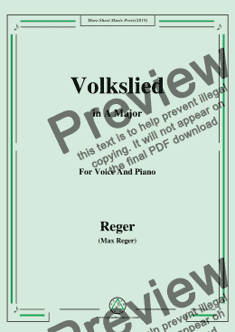 page one of Reger-Volkslied in A Major,for Voice&Pno