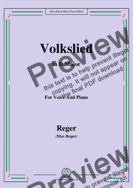 page one of Reger-Volkslied in G Major,for Voice&Pno