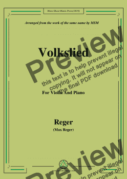 page one of Reger-Volkslied,for Violin and Piano