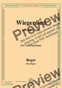 page one of Reger-Wiegenlied in G flat Major,for Voice&Pno