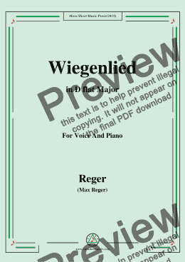 page one of Reger-Wiegenlied in D flat Major,for Voice&Pno