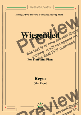 page one of Reger-Wiegenlied,for Flute and Piano