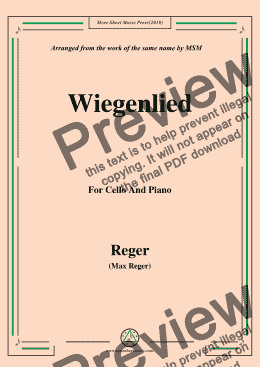 page one of Reger-Wiegenlied,for Cello and Piano