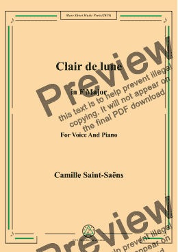 page one of Saint-Saëns-Clair de lune in F Major,for Voice&Pno