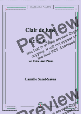 page one of Saint-Saëns-Clair de lune in G flat Major,for Voice&Pno