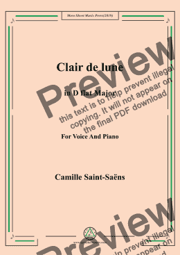 page one of Saint-Saëns-Clair de lune in D flat Major,for Voice&Pno