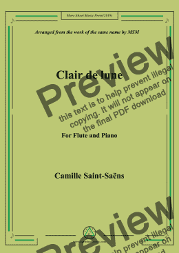 page one of Saint-Saëns-Clair de lune,for Flute and Piano