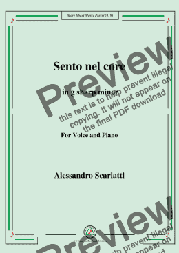 page one of Scarlatti-Sento nel core in g sharp minor,for Voice&Pno