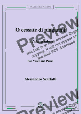 page one of Scarlatti-O cessate di piagarmi in f sharp minor,for Voice&Pno