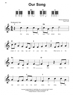 page one of Our Song (Super Easy Piano)