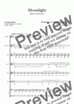 page one of Beethoven - 'Moonlight Sonata' arranged for a capella choir [SSAATB]