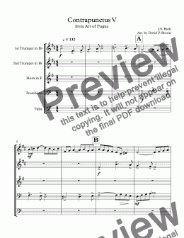 page one of Contrapunctus V for Brass Quintet