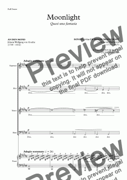 page one of Beethoven - 'Moonlight Sonata' arranged for SSATB & Piano