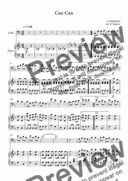 page one of Can Can, Jacques Offenbach, For  Cello & Piano