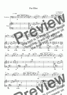 page one of Fur Elise, Ludwig Van Beethoven, For Trombone & Piano