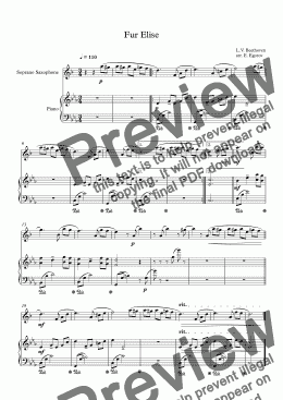 page one of Fur Elise, Ludwig Van Beethoven, For Soprano Saxophone & Piano