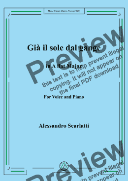 page one of Scarlatti-Già il sole dal gange in A flat Major,for Voice&Pno