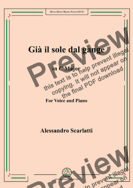 page one of Scarlatti-Già il sole dal gange in C Major,for Voice&Pno